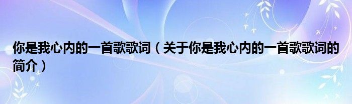 你是我心內(nèi)的一首歌歌詞（關(guān)于你是我心內(nèi)的一首歌歌詞的簡介）