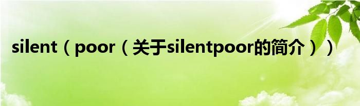 silent（poor（關(guān)于silentpoor的簡(jiǎn)介））