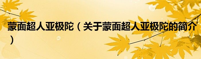 蒙面超人亞極陀（關(guān)于蒙面超人亞極陀的簡(jiǎn)介）