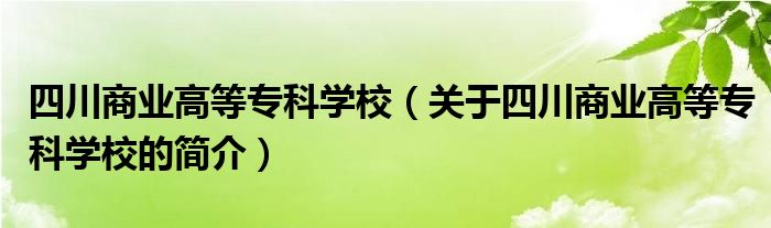 四川商業(yè)高等?？茖W(xué)校（關(guān)于四川商業(yè)高等專科學(xué)校的簡介）