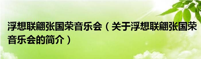 浮想聯(lián)翩張國(guó)榮音樂(lè)會(huì)（關(guān)于浮想聯(lián)翩張國(guó)榮音樂(lè)會(huì)的簡(jiǎn)介）