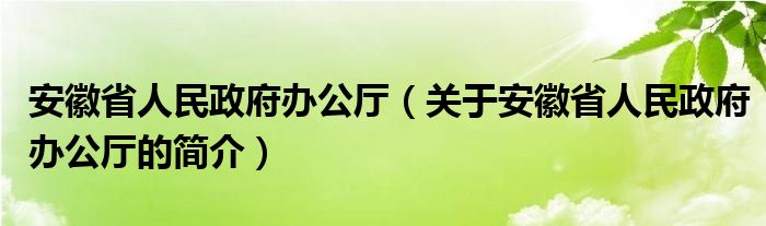 安徽省人民政府辦公廳（關(guān)于安徽省人民政府辦公廳的簡介）