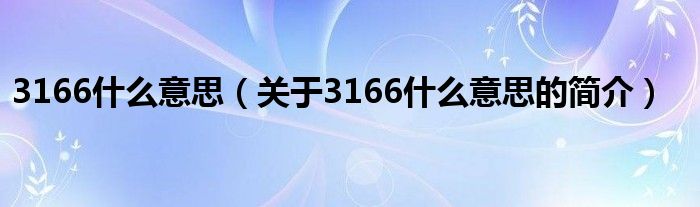 3166什么意思（關于3166什么意思的簡介）