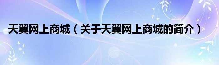 天翼網(wǎng)上商城（關于天翼網(wǎng)上商城的簡介）