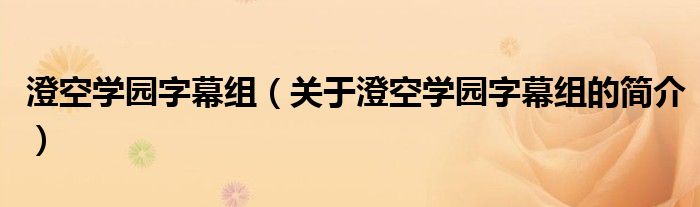 澄空學園字幕組（關于澄空學園字幕組的簡介）