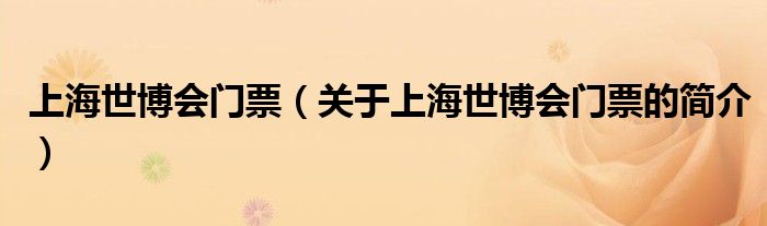 上海世博會(huì)門(mén)票（關(guān)于上海世博會(huì)門(mén)票的簡(jiǎn)介）