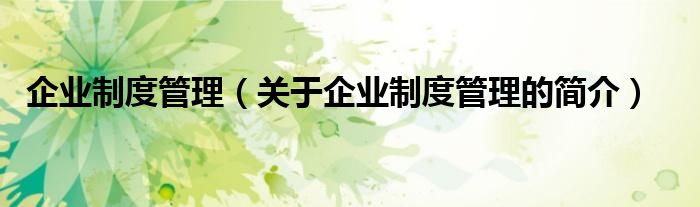 企業(yè)制度管理（關(guān)于企業(yè)制度管理的簡介）