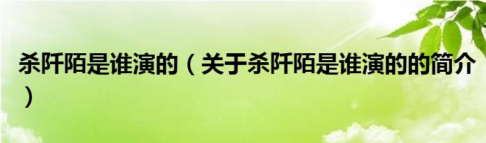 殺阡陌是誰演的（關(guān)于殺阡陌是誰演的的簡介）