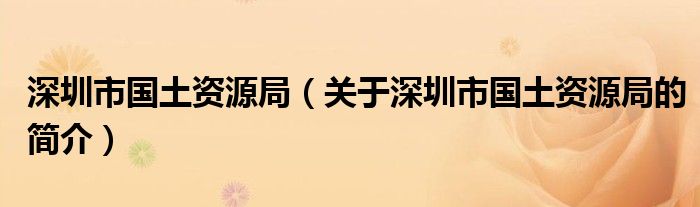 深圳市國(guó)土資源局（關(guān)于深圳市國(guó)土資源局的簡(jiǎn)介）