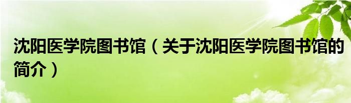 沈陽醫(yī)學院圖書館（關于沈陽醫(yī)學院圖書館的簡介）