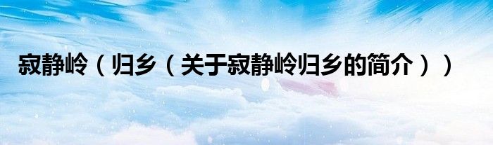 寂靜嶺（歸鄉(xiāng)（關(guān)于寂靜嶺歸鄉(xiāng)的簡(jiǎn)介））