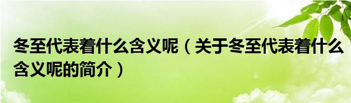 冬至代表著什么含義呢（關(guān)于冬至代表著什么含義呢的簡介）