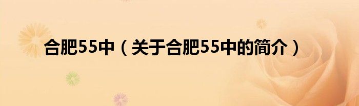 合肥55中（關(guān)于合肥55中的簡(jiǎn)介）