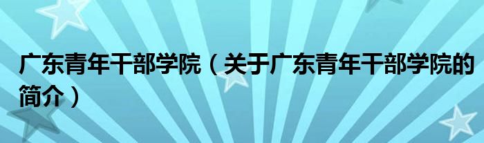 廣東青年干部學(xué)院（關(guān)于廣東青年干部學(xué)院的簡介）