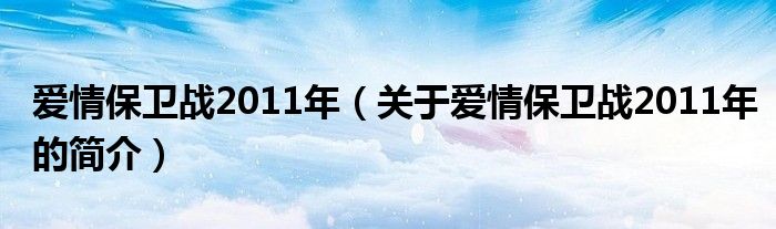 愛情保衛(wèi)戰(zhàn)2011年（關(guān)于愛情保衛(wèi)戰(zhàn)2011年的簡介）