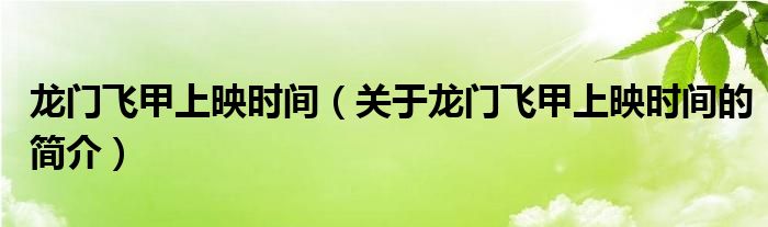 龍門飛甲上映時間（關于龍門飛甲上映時間的簡介）