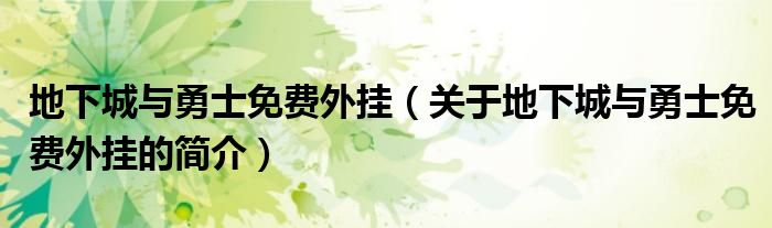 地下城與勇士免費(fèi)外掛（關(guān)于地下城與勇士免費(fèi)外掛的簡介）