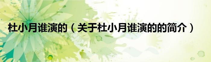 杜小月誰演的（關于杜小月誰演的的簡介）