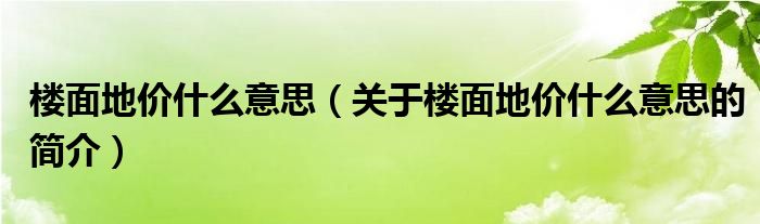 樓面地價什么意思（關(guān)于樓面地價什么意思的簡介）