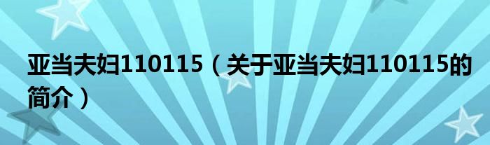 亞當夫婦110115（關于亞當夫婦110115的簡介）