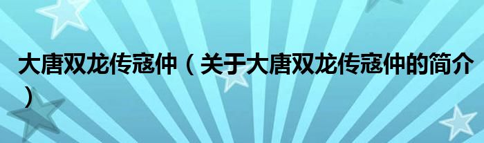 大唐雙龍傳寇仲（關(guān)于大唐雙龍傳寇仲的簡介）