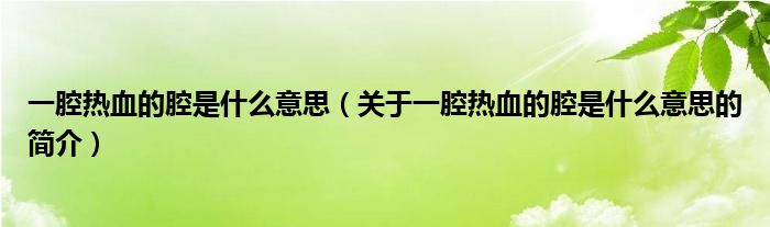 一腔熱血的腔是什么意思（關(guān)于一腔熱血的腔是什么意思的簡(jiǎn)介）