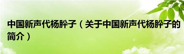 中國新聲代楊肸子（關(guān)于中國新聲代楊肸子的簡介）