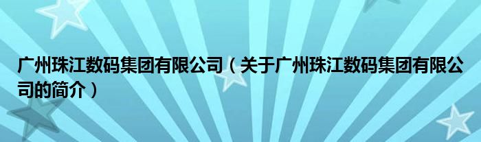 廣州珠江數碼集團有限公司（關于廣州珠江數碼集團有限公司的簡介）