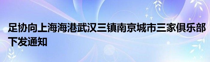 足協(xié)向上海海港武漢三鎮(zhèn)南京城市三家俱樂(lè)部下發(fā)通知