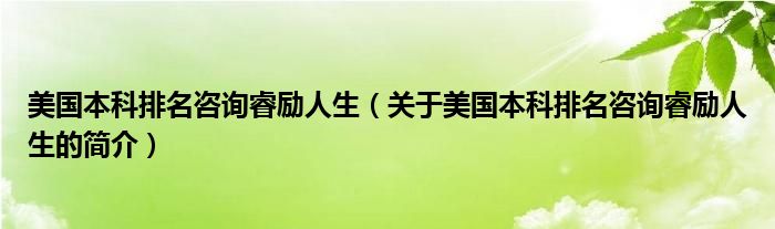 美國本科排名咨詢睿勵(lì)人生（關(guān)于美國本科排名咨詢睿勵(lì)人生的簡介）