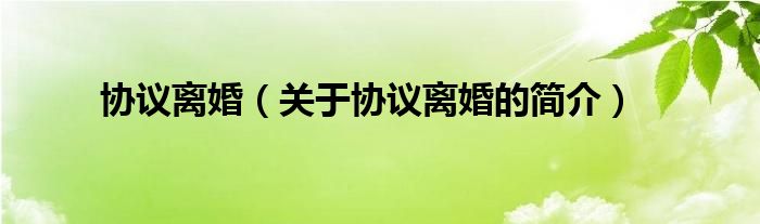 協(xié)議離婚（關(guān)于協(xié)議離婚的簡介）