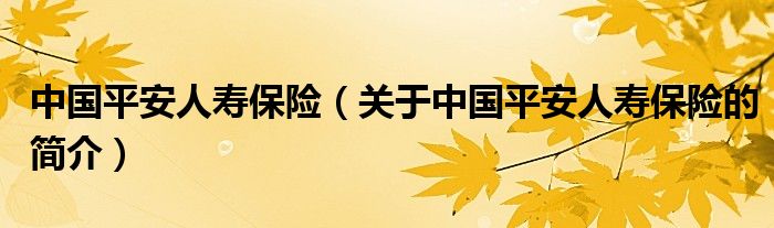 中國平安人壽保險（關(guān)于中國平安人壽保險的簡介）