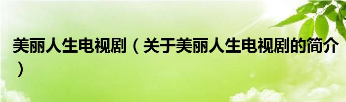 美麗人生電視?。P(guān)于美麗人生電視劇的簡(jiǎn)介）