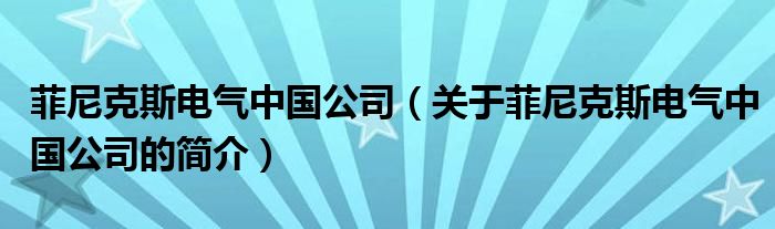 菲尼克斯電氣中國公司（關(guān)于菲尼克斯電氣中國公司的簡介）