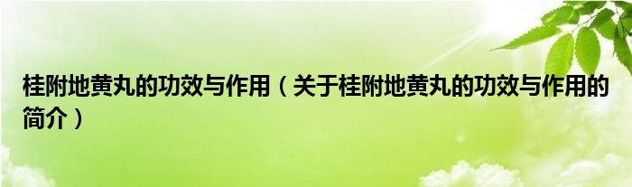 桂附地黃丸的功效與作用（關于桂附地黃丸的功效與作用的簡介）