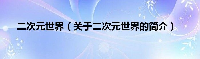 二次元世界（關(guān)于二次元世界的簡介）