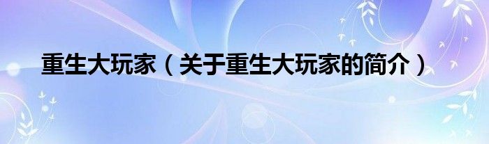 重生大玩家（關(guān)于重生大玩家的簡(jiǎn)介）