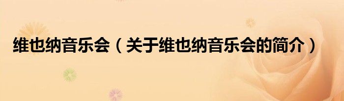 維也納音樂(lè)會(huì)（關(guān)于維也納音樂(lè)會(huì)的簡(jiǎn)介）