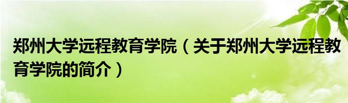 鄭州大學(xué)遠(yuǎn)程教育學(xué)院（關(guān)于鄭州大學(xué)遠(yuǎn)程教育學(xué)院的簡介）