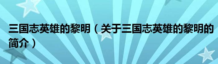 三國志英雄的黎明（關(guān)于三國志英雄的黎明的簡介）