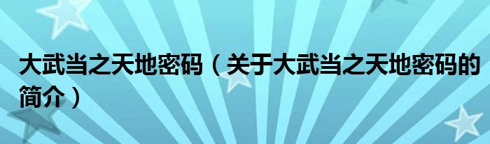 大武當之天地密碼（關(guān)于大武當之天地密碼的簡介）