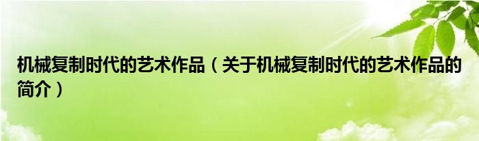 機(jī)械復(fù)制時(shí)代的藝術(shù)作品（關(guān)于機(jī)械復(fù)制時(shí)代的藝術(shù)作品的簡(jiǎn)介）