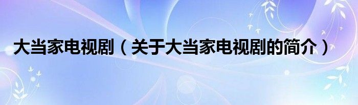 大當(dāng)家電視?。P(guān)于大當(dāng)家電視劇的簡(jiǎn)介）