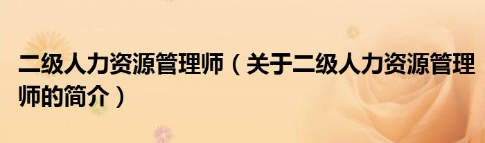 二級人力資源管理師（關(guān)于二級人力資源管理師的簡介）