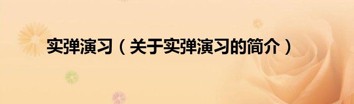 實彈演習(xí)（關(guān)于實彈演習(xí)的簡介）