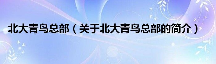 北大青鳥總部（關(guān)于北大青鳥總部的簡介）