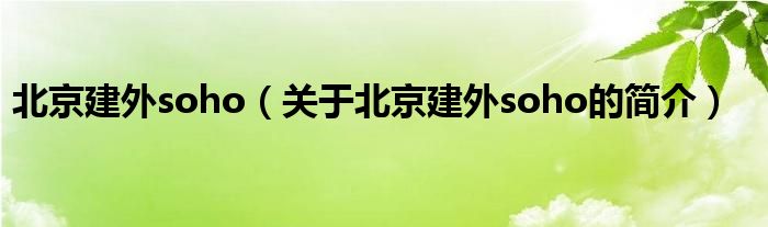 北京建外soho（關(guān)于北京建外soho的簡介）