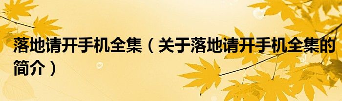 落地請開手機全集（關(guān)于落地請開手機全集的簡介）