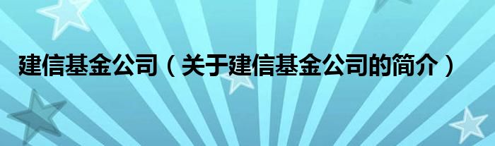 建信基金公司（關于建信基金公司的簡介）