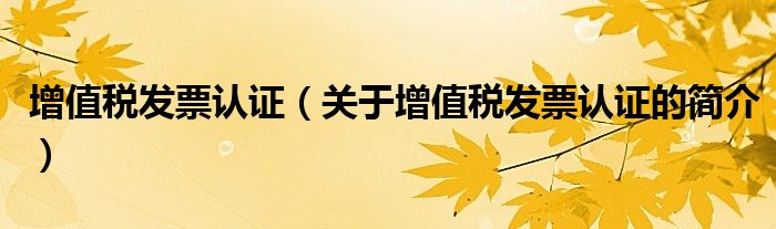 增值稅發(fā)票認證（關于增值稅發(fā)票認證的簡介）